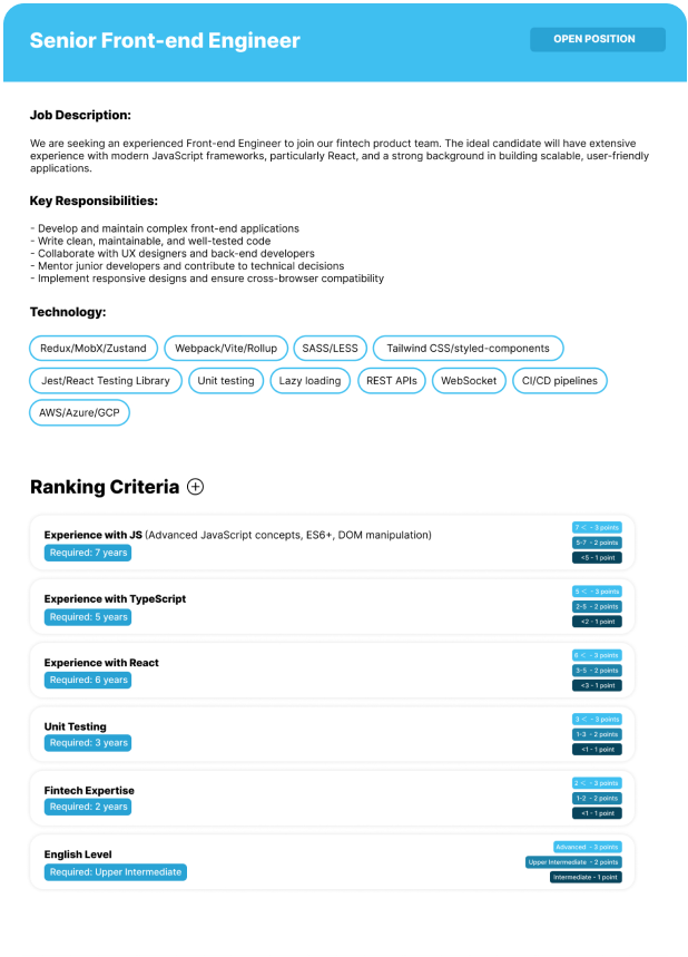 Job Position Setup with Ranking Criteria