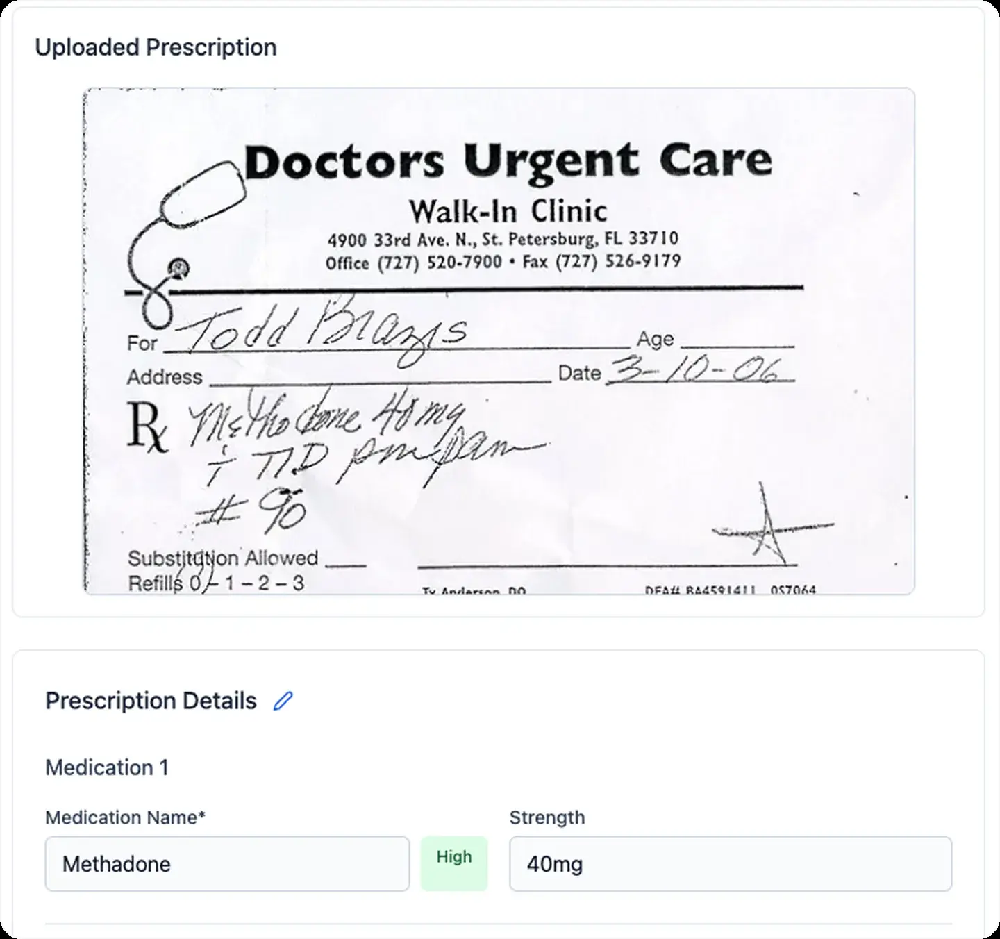 AI prescription recognition extracting medication details from a scanned prescription