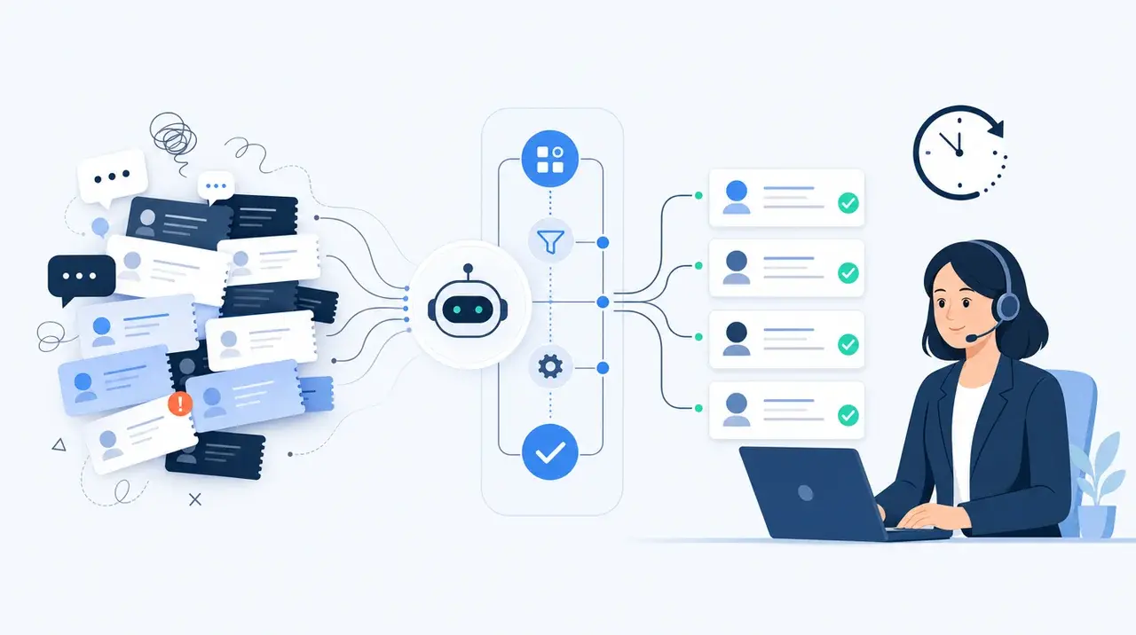 A support lead overseeing a 24/7 AI agent resolving routine queries and raising tickets, while the team handles escalations.