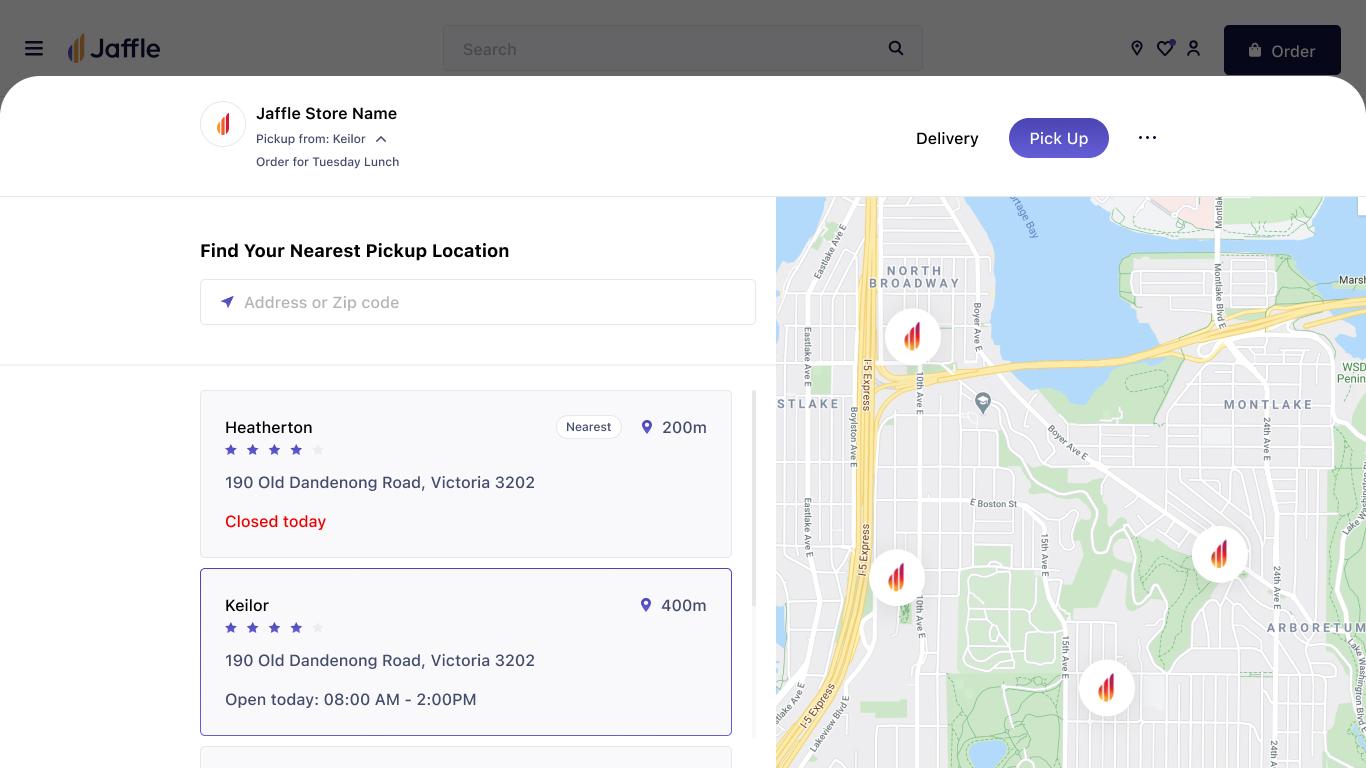 Pickup Location Map and Store Selection